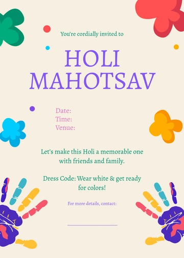 Blank Holi Mahotsav Invitation Template - Edit Online & Download