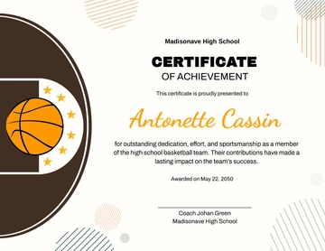 Free High School Basketball Certificate Template to Edit Online