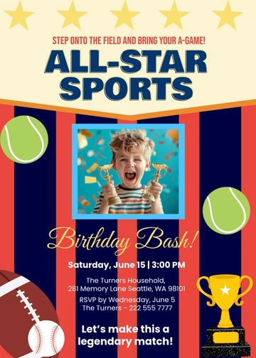 Creative Sports Boy Birthday Invitation Template - Edit Online & Download