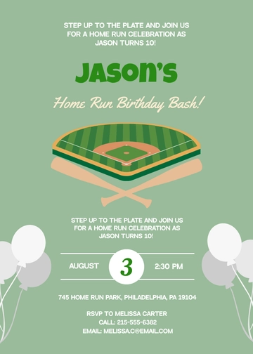 Home Run Baseball Invitation Template - Edit Online & Download