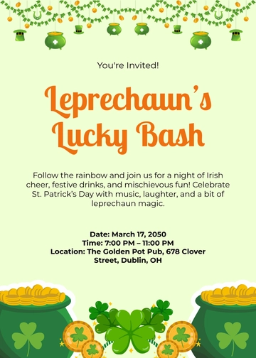 Leprechaun St. Patrick's Day Invitation Template - Download | Template.net