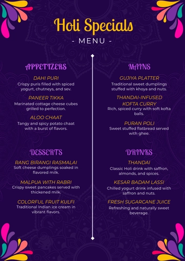 Holi Menu Template - Edit Online & Download