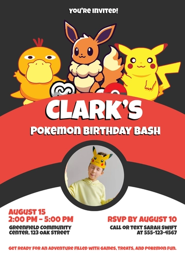 Boy Pokemon Birthday Invitation Template - Edit Online & Download