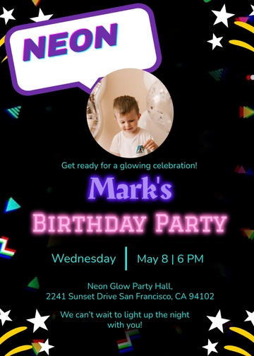 Neon Boy Birthday Invitation Template - Edit Online & Download