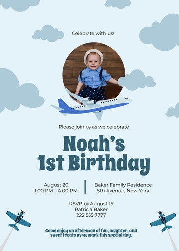 Simple Boy Birthday Airplane Invitation Template - Edit Online & Download