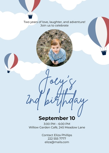 Aesthetic Boy 2nd Birthday Invitation Template - Edit Online & Download