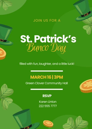 Modern St. Patrick's Bunco Day Invitation Template - Edit Online & Download
