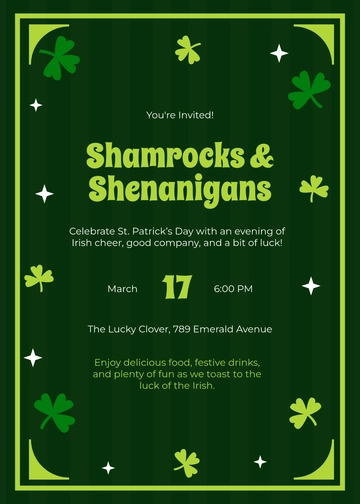 Clover-Themed Background St. Patrick's Day Invitation Template - Edit Online & Download
