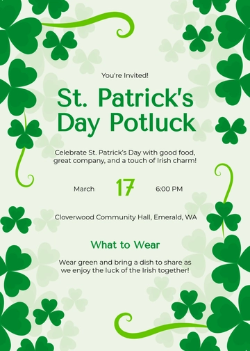 Aesthetic St. Patrick's Day Potluck Invitation Template - Edit Online & Download