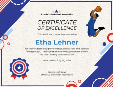 Red and Blue Basketball Certificate Template - Edit Online & Download