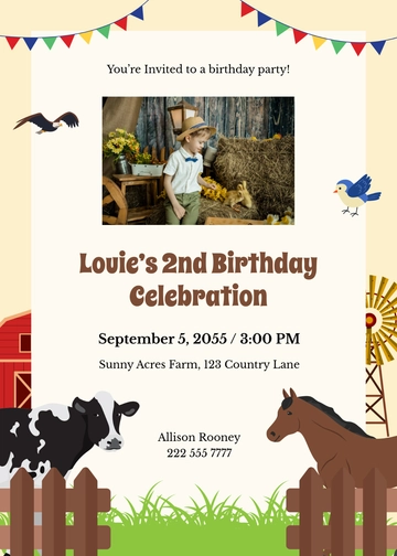 Farm Animal Boy Birthday Invitation Template - Edit Online & Download