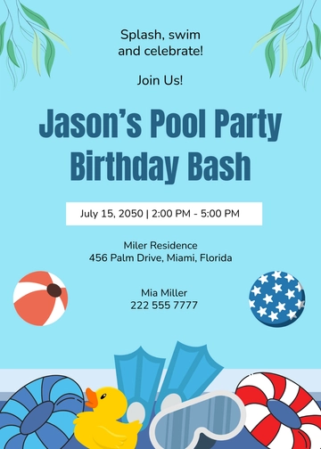 Boy Pool Party Birthday Invitation Template - Edit Online & Download