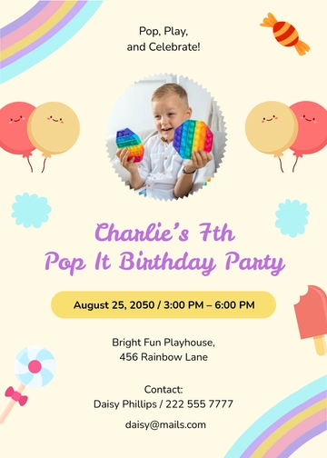 Colorful Pop It Boy Birthday Invitation Template - Edit Online & Download