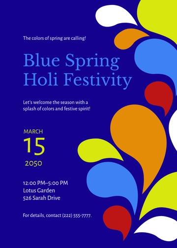 Blue Spring Holi Invitation Template - Edit Online & Download
