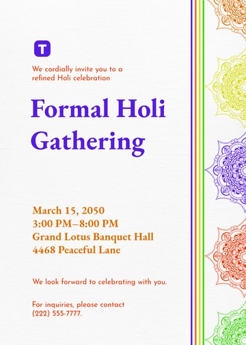 Professional Holi Invitation with Message Template - Edit Online & Download