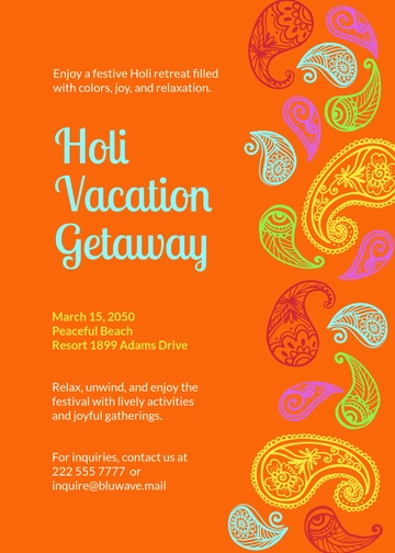 Holi Vacation Invitation Template - Edit Online & Download