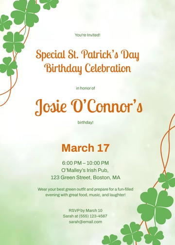 Special St. Patrick’s Day Birthday Invitation Template - Edit Online & Download