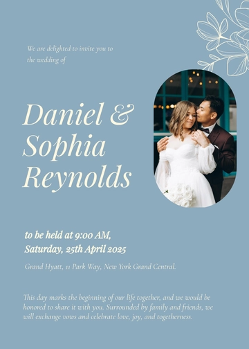 Free Blue Wedding Invitation Template to Edit Online