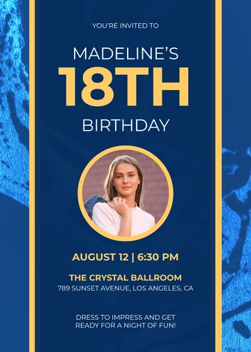 Blue 18th Birthday Invitation Template - Edit Online & Download