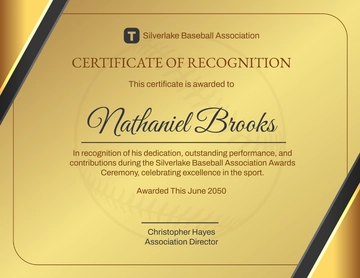 Gold Baseball Ceremony Certificate Template - Edit Online & Download