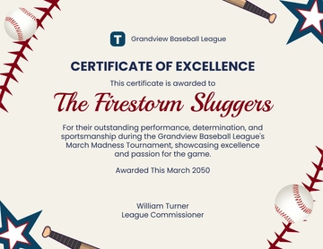 Baseball March Madness Certificate Template - Edit Online & Download