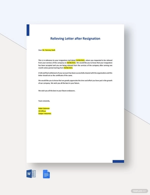 Relieving Letter after Resignation