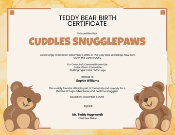 Teddy Bear Birth Certificate Template - Edit Online & Download