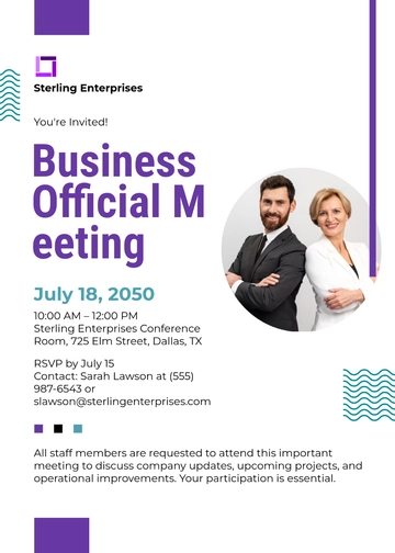 Simple Business Official Meeting Invitation Template - Edit Online & Download