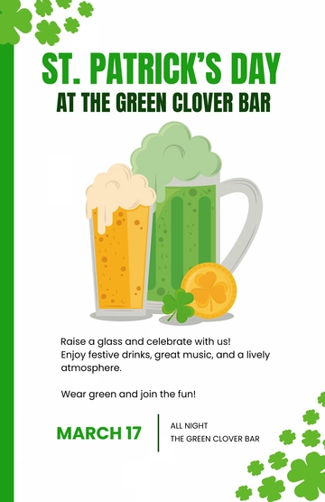 White St. Patrick's Day Bar Poster Template - Edit Online & Download