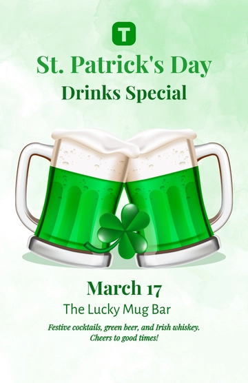 Simple St. Patrick’s Day Drinks Poster Template - Edit Online & Download
