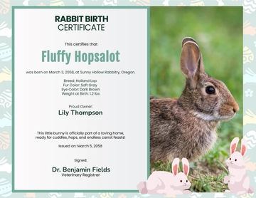 Rabbit Birth Certificate Template - Edit Online & Download
