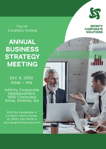 Green and White Business Discussion Meeting Invitation Template - Edit Online & Download