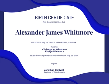 Dark Blue Birth Certificate Template - Edit Online & Download