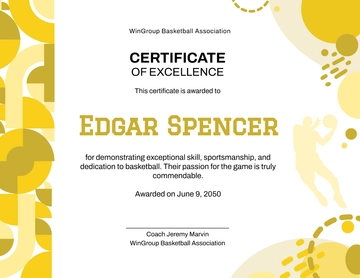 Yellow Basketball Sports Certificate Template - Edit Online & Download