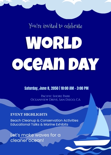 Navy Blue World Ocean Day Invitation Template - Edit Online & Download