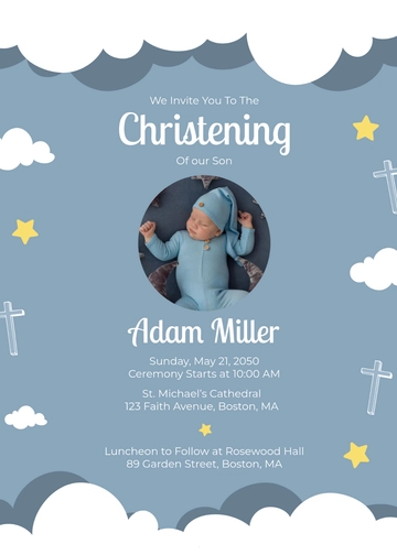 Dusty Blue Christening Invitation Template - Edit Online & Download