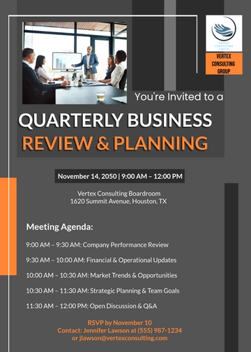 Business Meeting Invitation Template with Agenda - Edit Online & Download