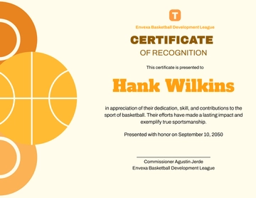 Basketball Recognition Certificate Template - Edit Online & Download