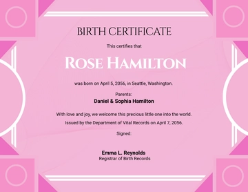 Pink Background Birth Certificate Template - Edit Online & Download