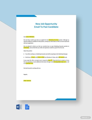 New Job Opportunity Email To Past Candidate Template