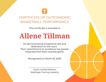 Free Basketball Performance Certificate Template to Edit Online