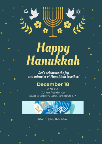 Teal Blue Happy Hanukkah Invitation Template - Edit Online & Download