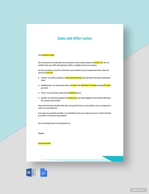 Sales Job Offer Letter