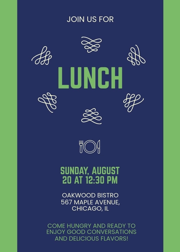Simple Blue Green Lunch Invitation Template - Edit Online & Download