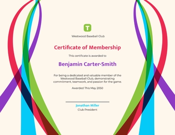 Colorful Baseball Club Certificate Template - Edit Online & Download