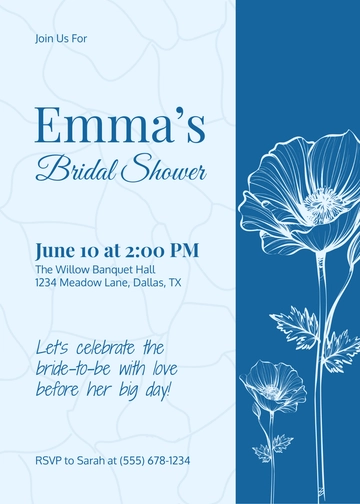 Elegant Blue Bridal Shower Invitation Template - Edit Online & Download