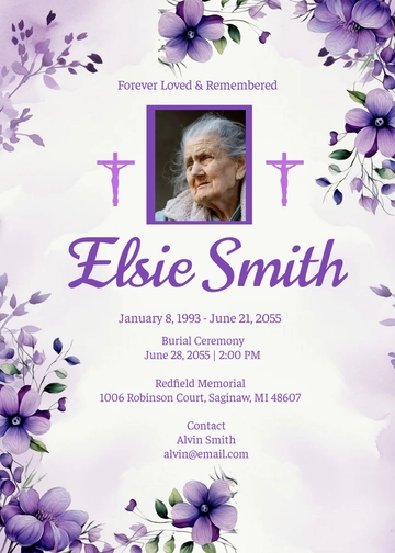 Roses and Lilac Burial Invitation Template - Edit Online & Download