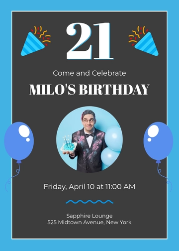 Aesthetic Guy 21st Birthday Invitation Template - Edit Online & Download