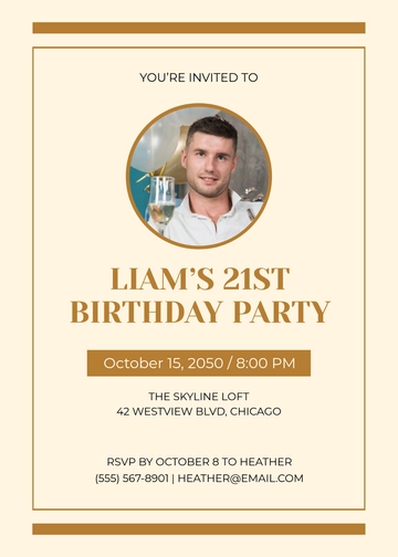 Professional 21st Birthday Invitation Template with RSVP - Edit Online & Download