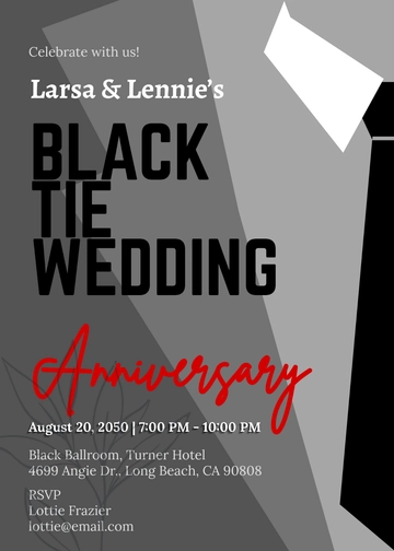 Aesthetic Black Tie Anniversary Invitation Template - Edit Online & Download